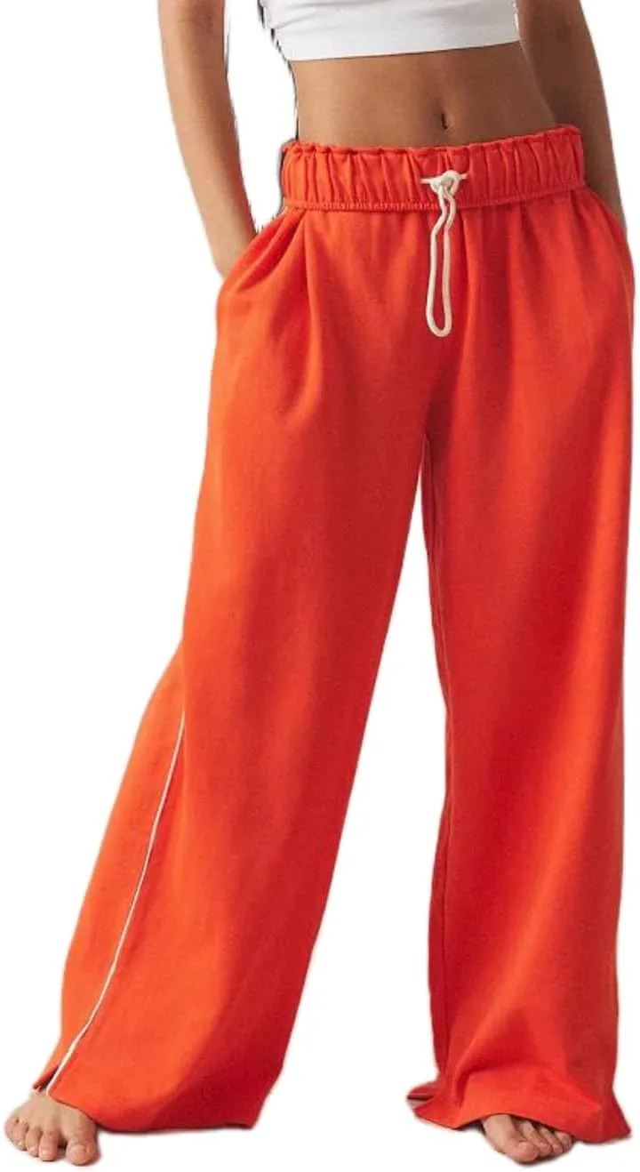 Nituyy Women Stripe Print Wide Leg Long Pants Casual Loose Drawstring Elastic Waist Pants High Rise Trousers with Pockets