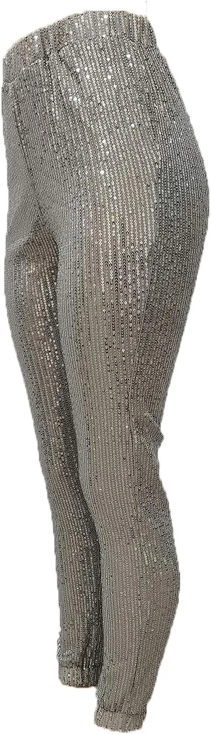 nqgsntc Women Casual Sequin Sparkle Glitter High Waist Pencil Pants Trousers Clubwear