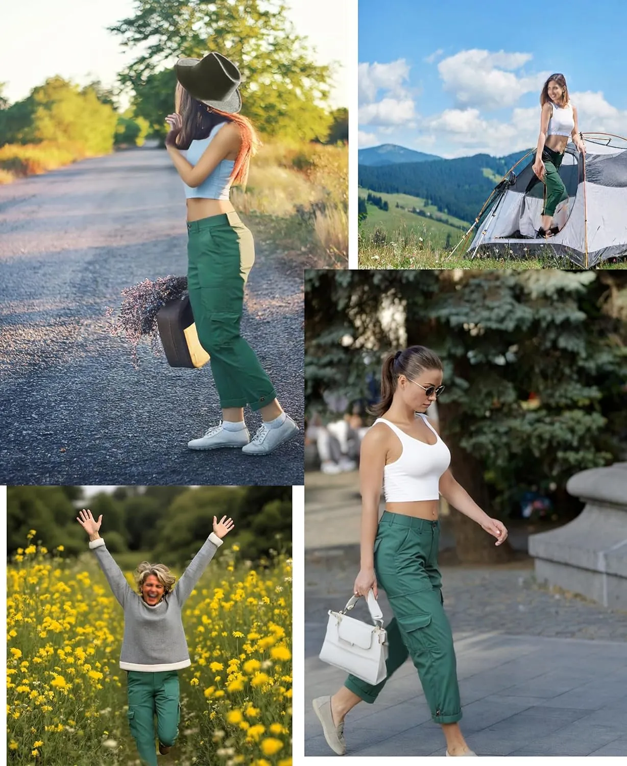 Oalka Women's Cargo Capri Pants Relaxed Fit Knit Waist Cropped Pant Casual Hiking Capris