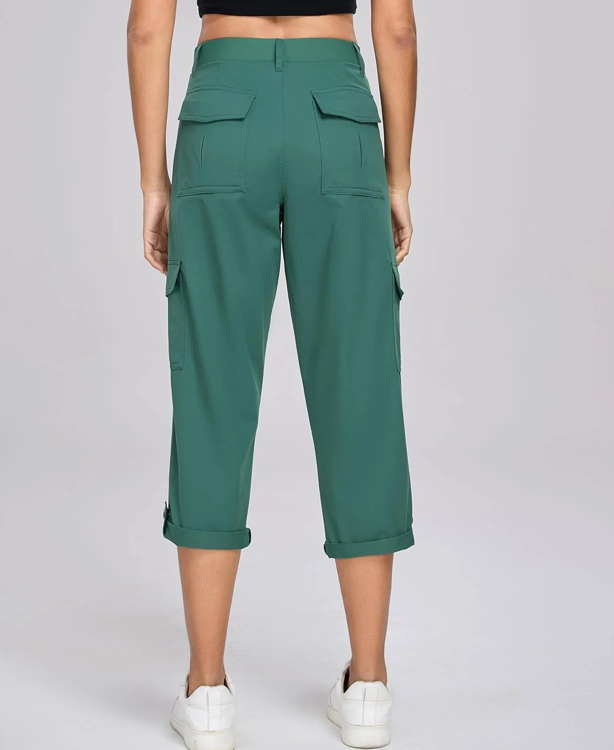 Oalka Women's Cargo Capri Pants Relaxed Fit Knit Waist Cropped Pant Casual Hiking Capris