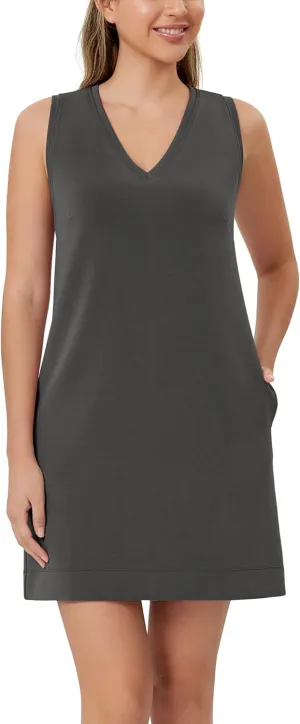 ODODOS Modal Soft V-Neck Tank Dress for Women Sleeveless Sundress Casual Relaxed Summer Dress with Pocket