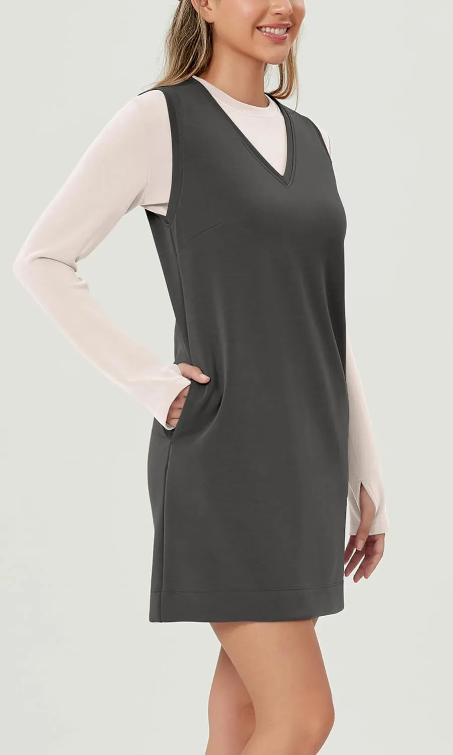 ODODOS Modal Soft V-Neck Tank Dress for Women Sleeveless Sundress Casual Relaxed Summer Dress with Pocket