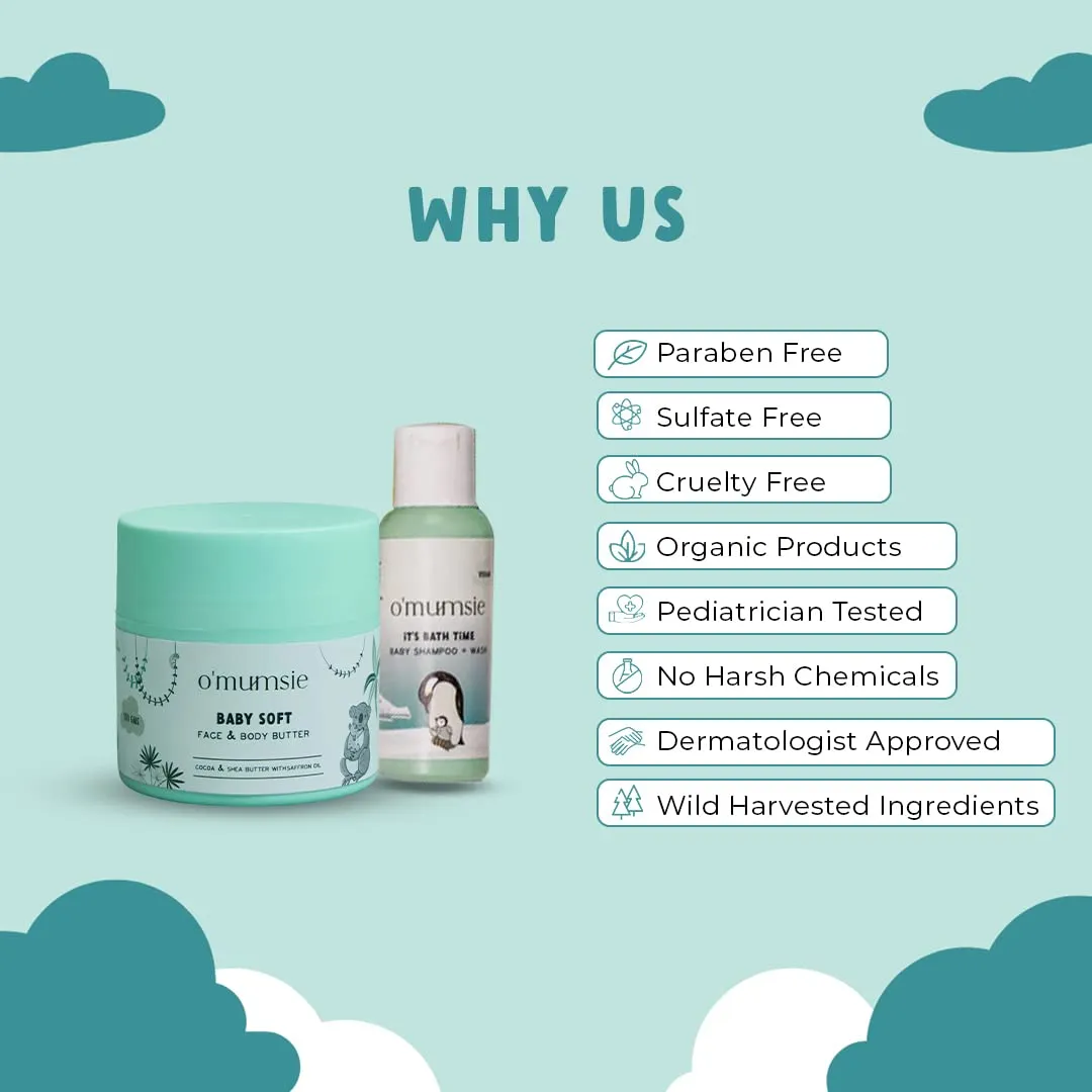 O'mumsie-Tiny Explorers Travel Kit for babies | Baby Shampoo   Body Butter