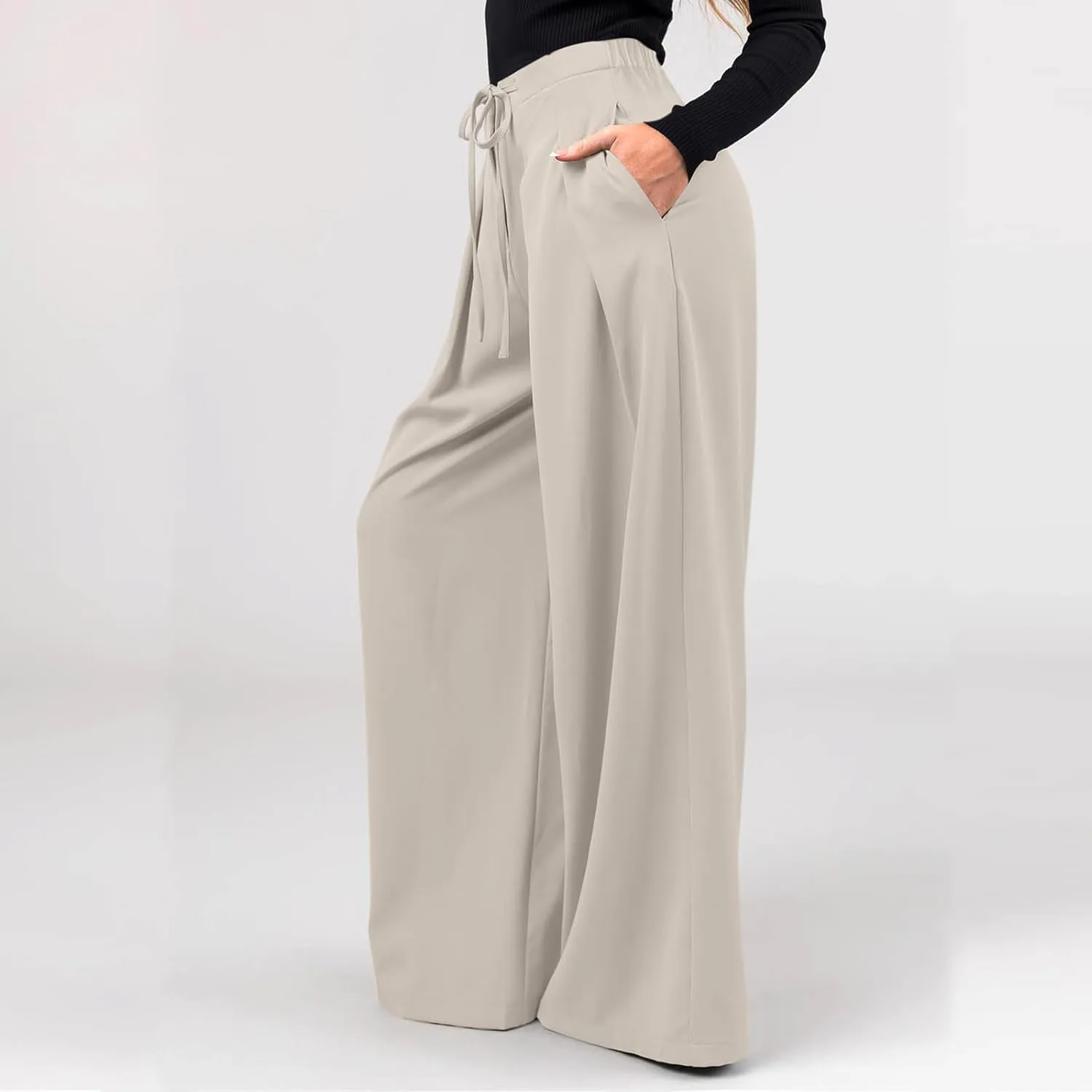 Oversized Wide Leg Pants Women,Work Business Casual High Waisted Dress Pants Drawstring Palazzo Pants Flowy Trousers