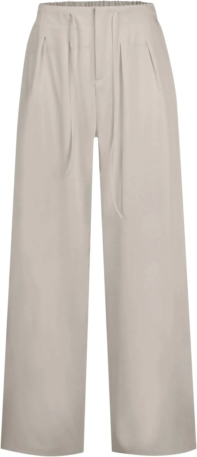 Oversized Wide Leg Pants Women,Work Business Casual High Waisted Dress Pants Drawstring Palazzo Pants Flowy Trousers