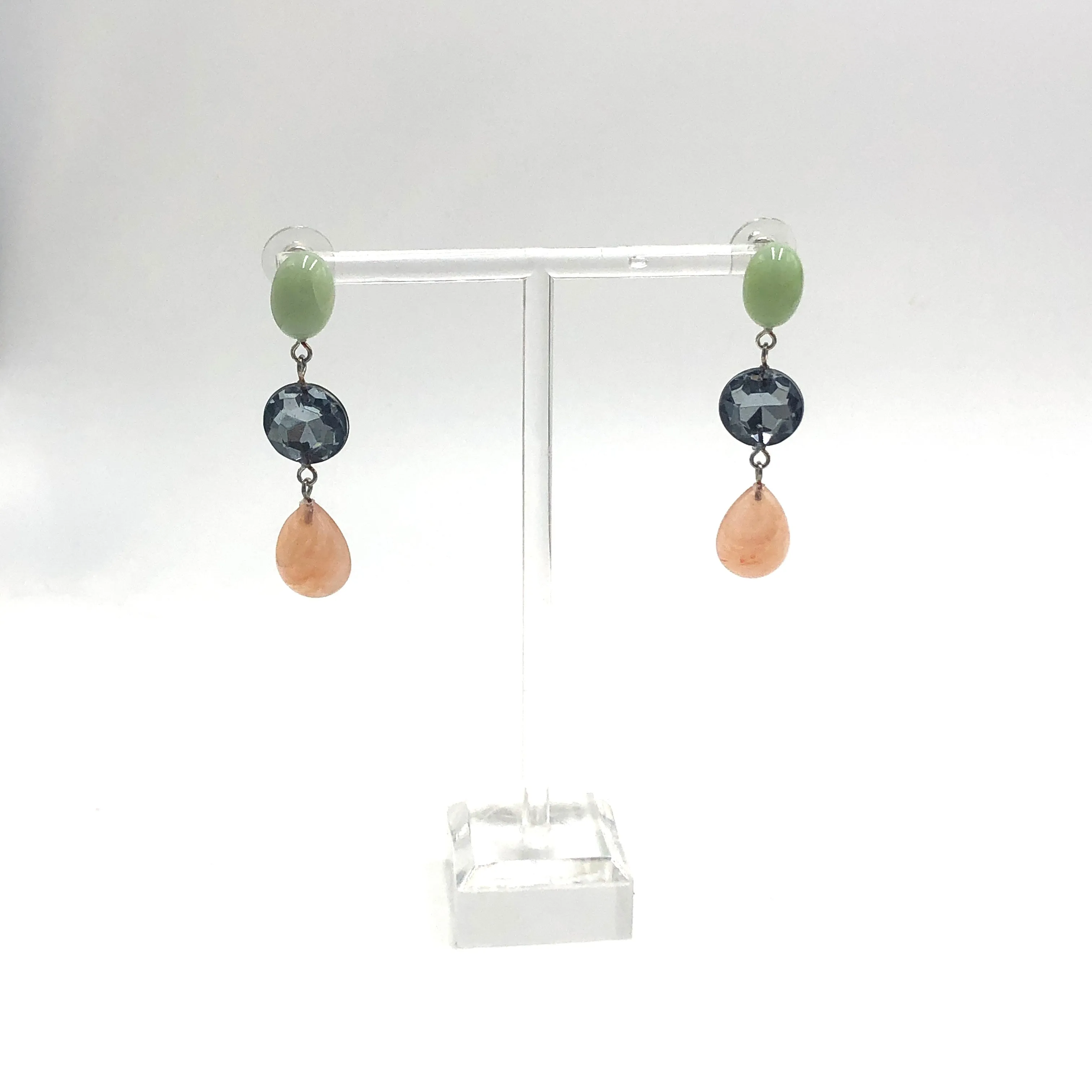 Peach & Grey Bling with Light Jade Trinket Earrings