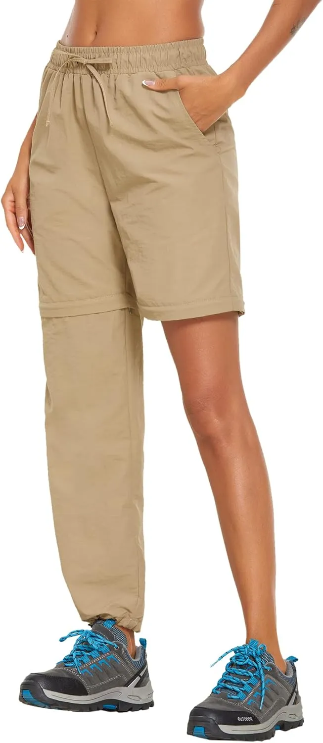 PINSPARK Women's Hiking Zip Off Pants Waterproof Convertible Shorts Lightweight for Camping Sweatpants with Pockets