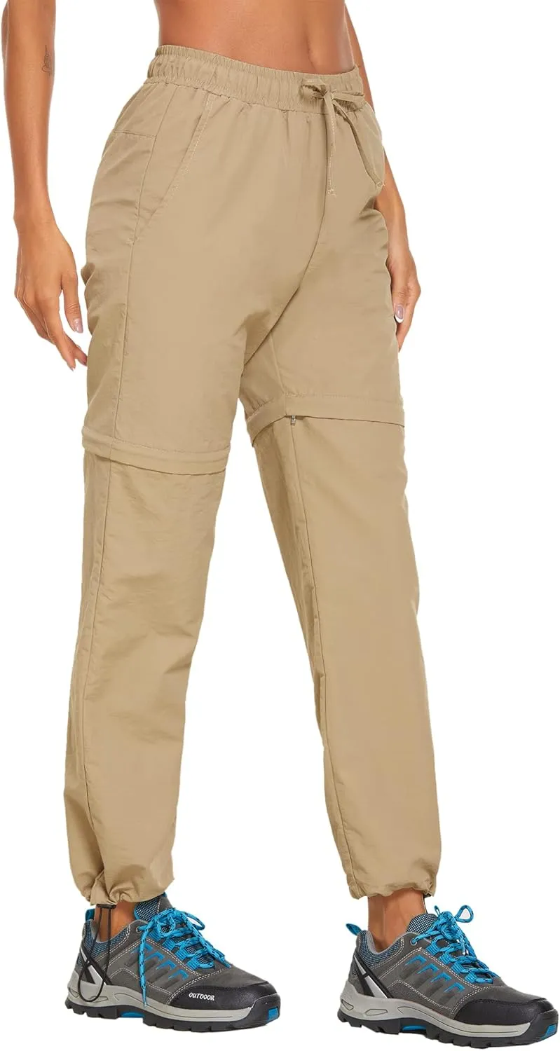 PINSPARK Women's Hiking Zip Off Pants Waterproof Convertible Shorts Lightweight for Camping Sweatpants with Pockets