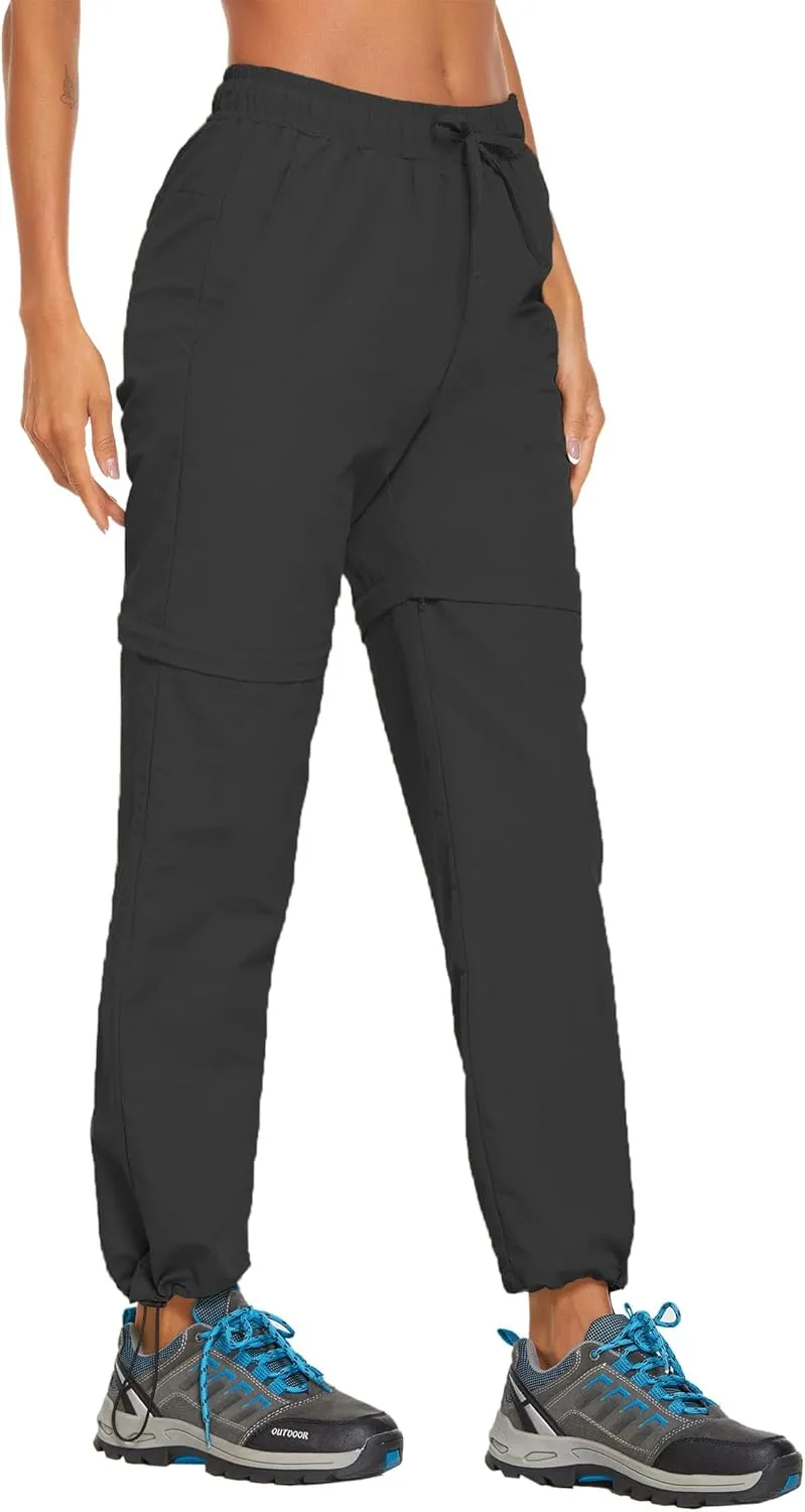 PINSPARK Women's Hiking Zip Off Pants Waterproof Convertible Shorts Lightweight for Camping Sweatpants with Pockets