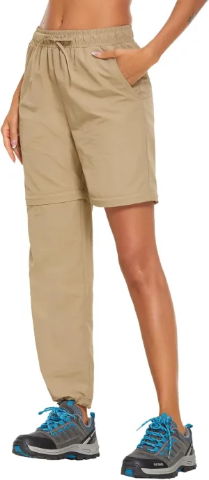 PINSPARK Women's Hiking Zip Off Pants Waterproof Convertible Shorts Lightweight for Camping Sweatpants with Pockets
