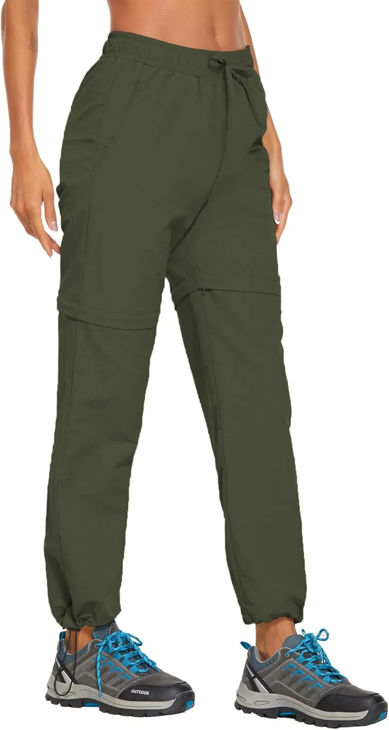 PINSPARK Women's Hiking Zip Off Pants Waterproof Convertible Shorts Lightweight for Camping Sweatpants with Pockets