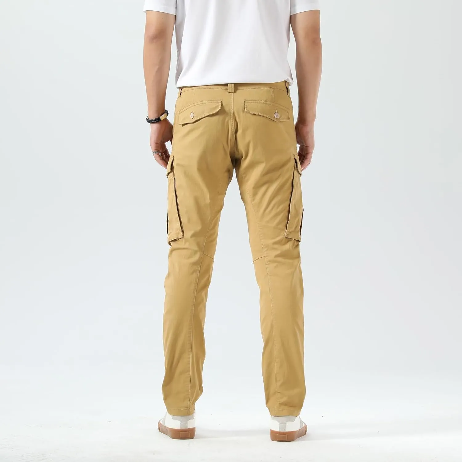 Plaid&Plain Men's Cargo Pants Slim Fit with Articulated Knees
