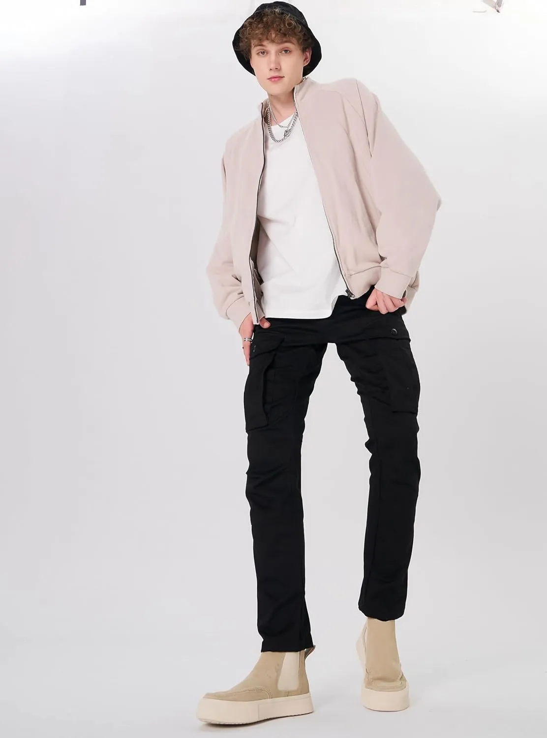 Plaid&Plain Men's Cargo Pants Slim Fit with Articulated Knees