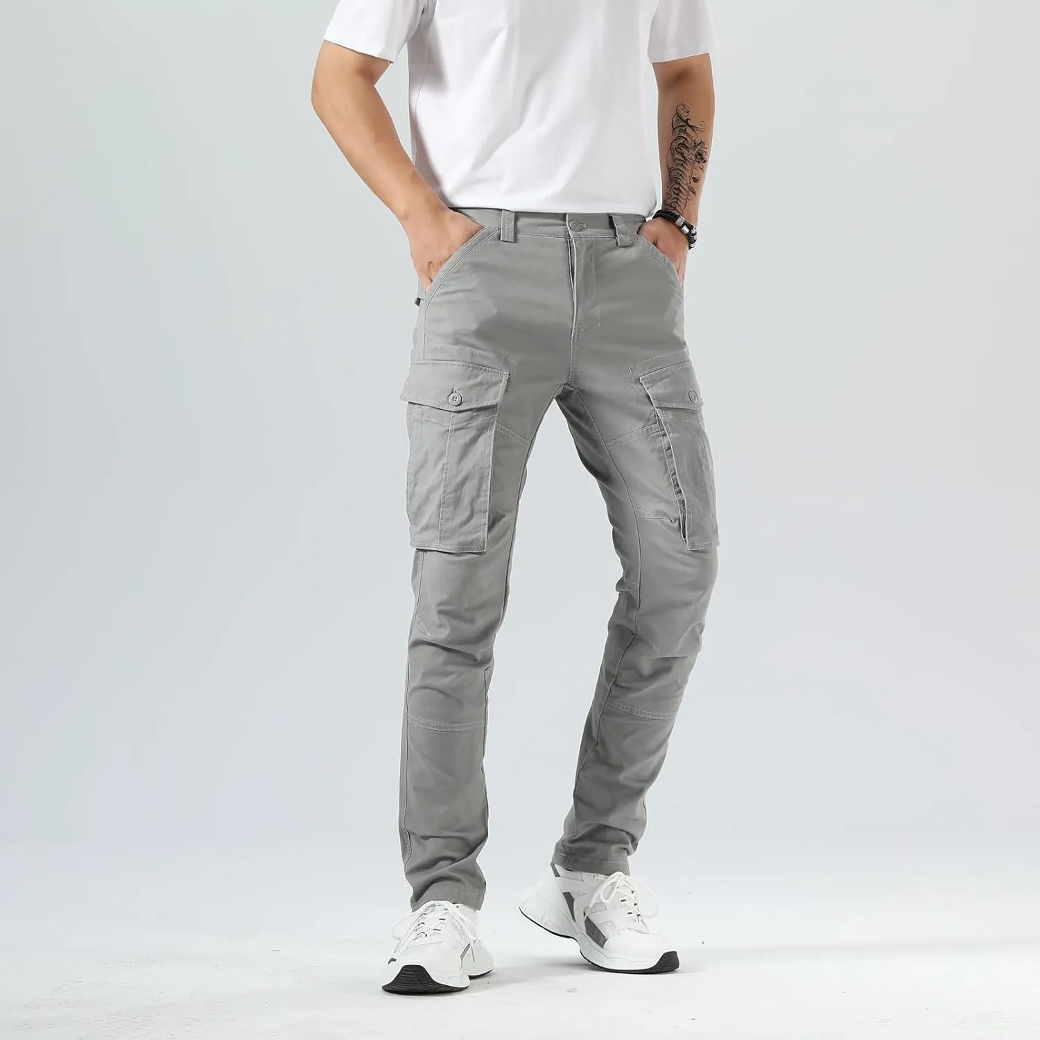 Plaid&Plain Men's Cargo Pants Slim Fit with Articulated Knees
