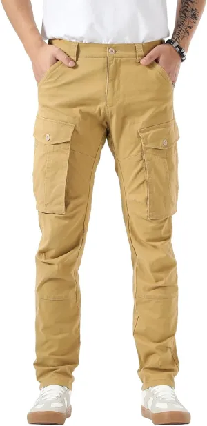 Plaid&Plain Men's Cargo Pants Slim Fit with Articulated Knees