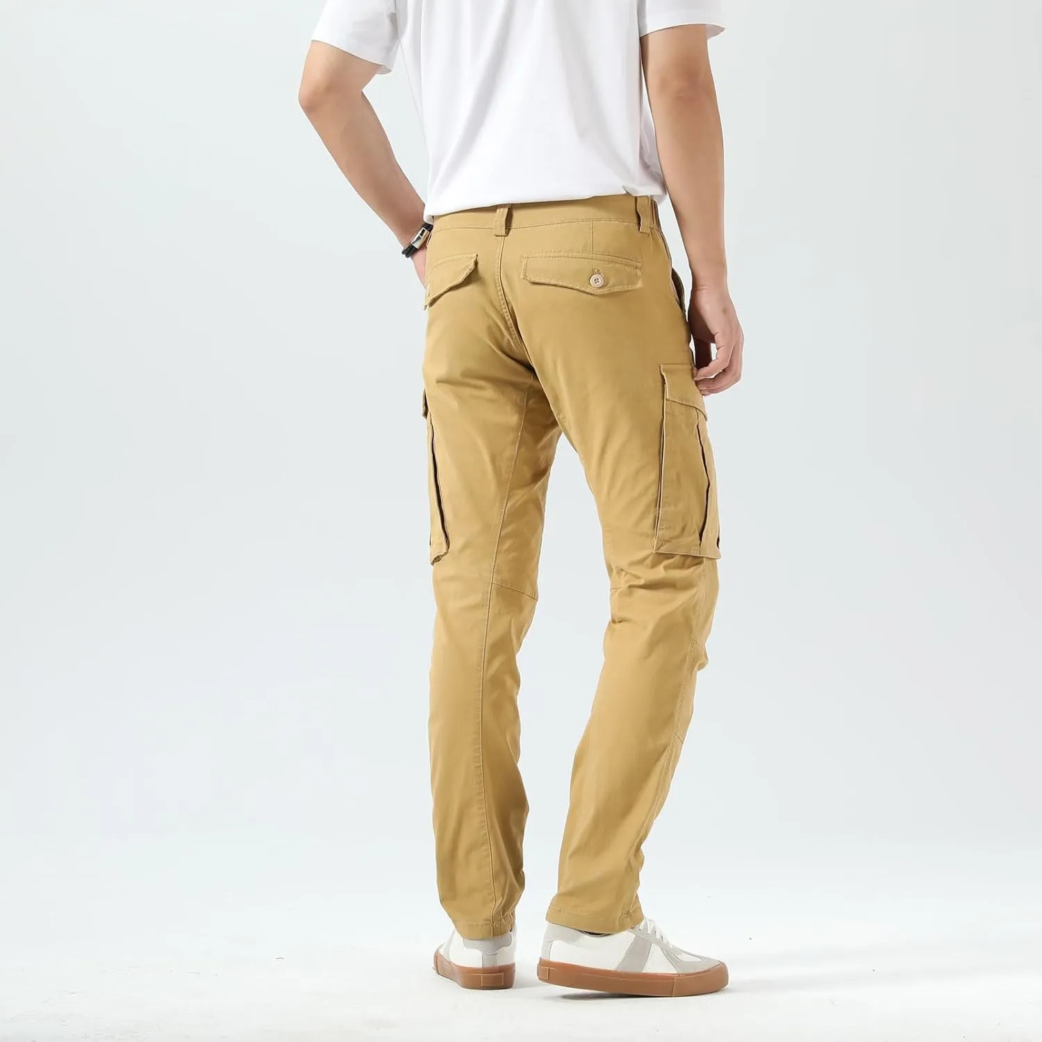 Plaid&Plain Men's Cargo Pants Slim Fit with Articulated Knees