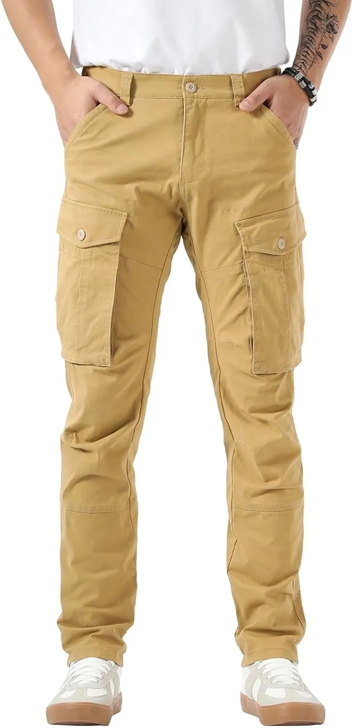 Plaid&Plain Men's Cargo Pants Slim Fit with Articulated Knees