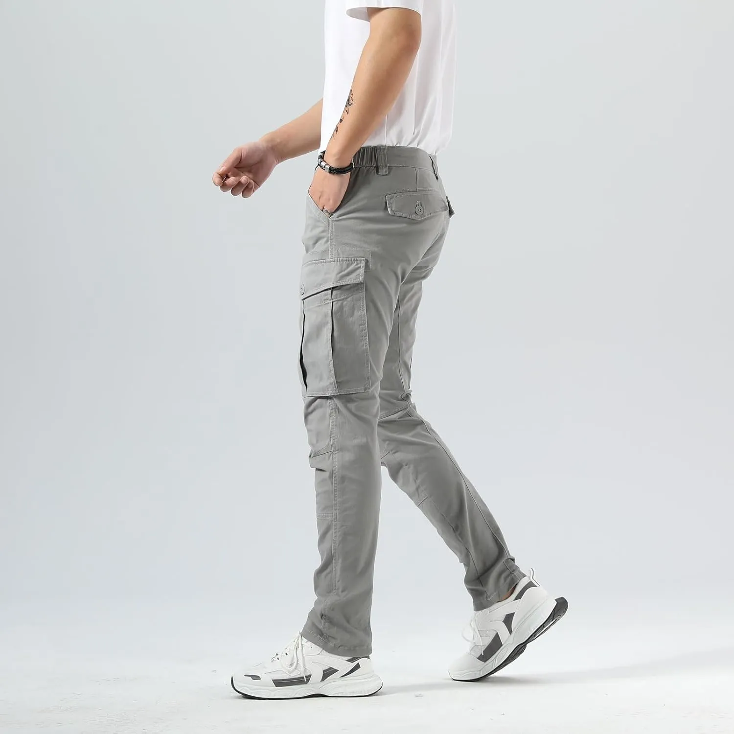 Plaid&Plain Men's Cargo Pants Slim Fit with Articulated Knees