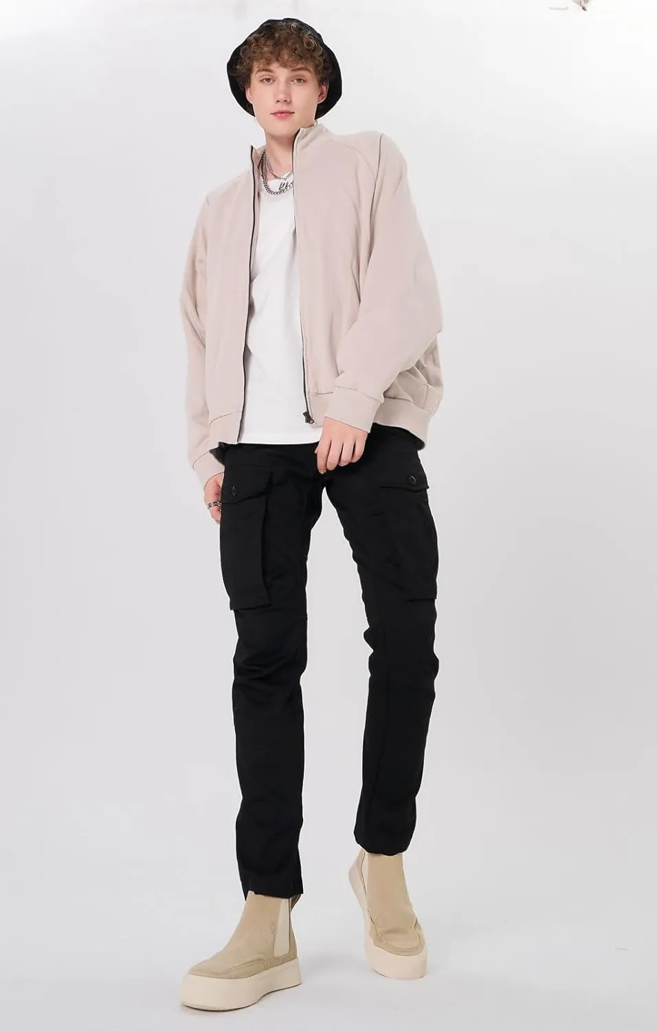 Plaid&Plain Men's Cargo Pants Slim Fit with Articulated Knees
