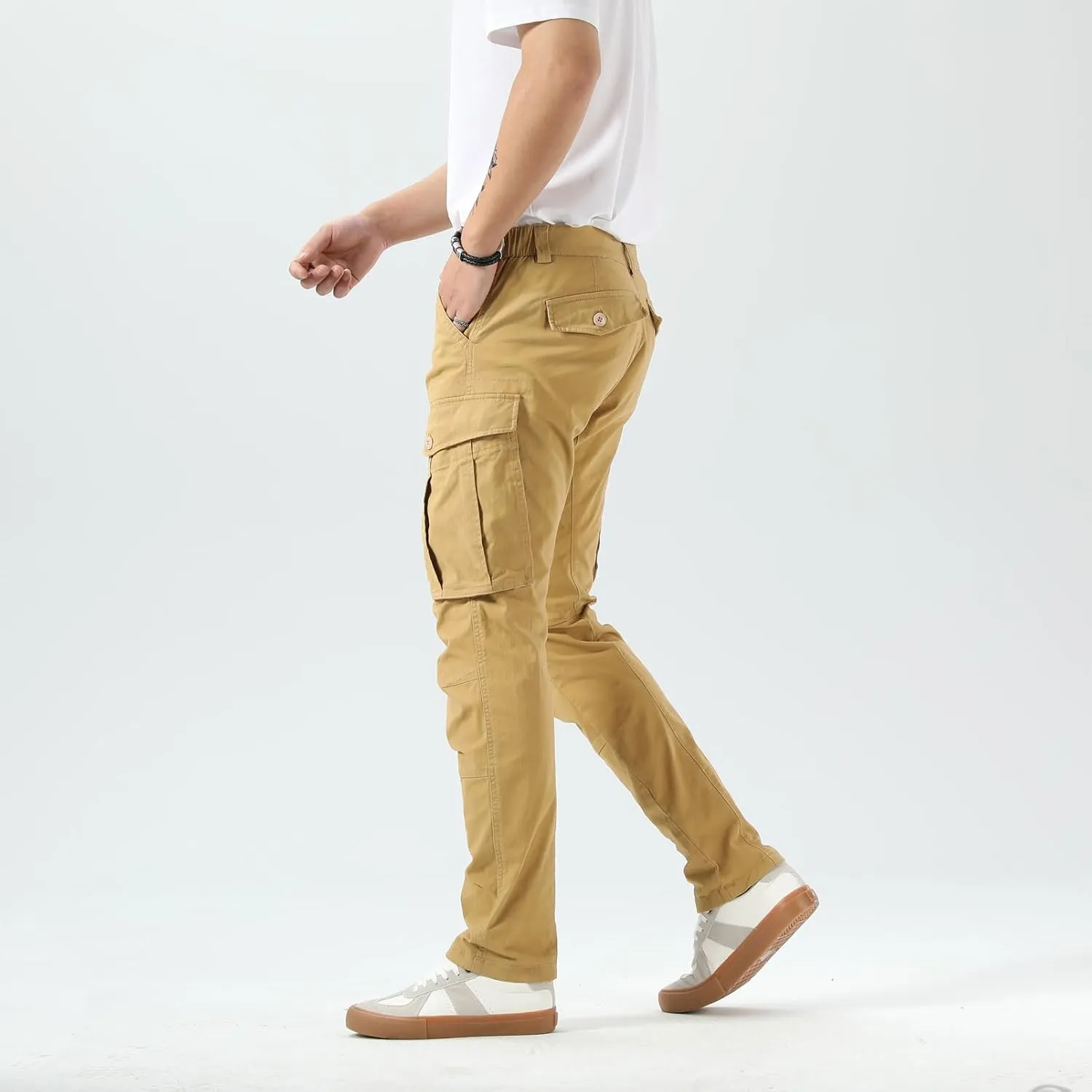 Plaid&Plain Men's Cargo Pants Slim Fit with Articulated Knees