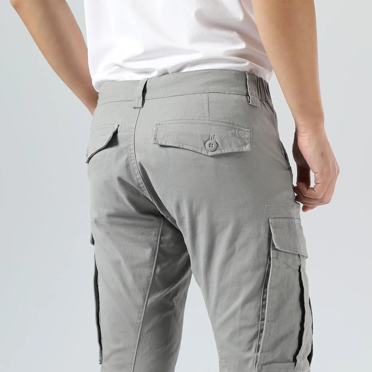 Plaid&Plain Men's Cargo Pants Slim Fit with Articulated Knees