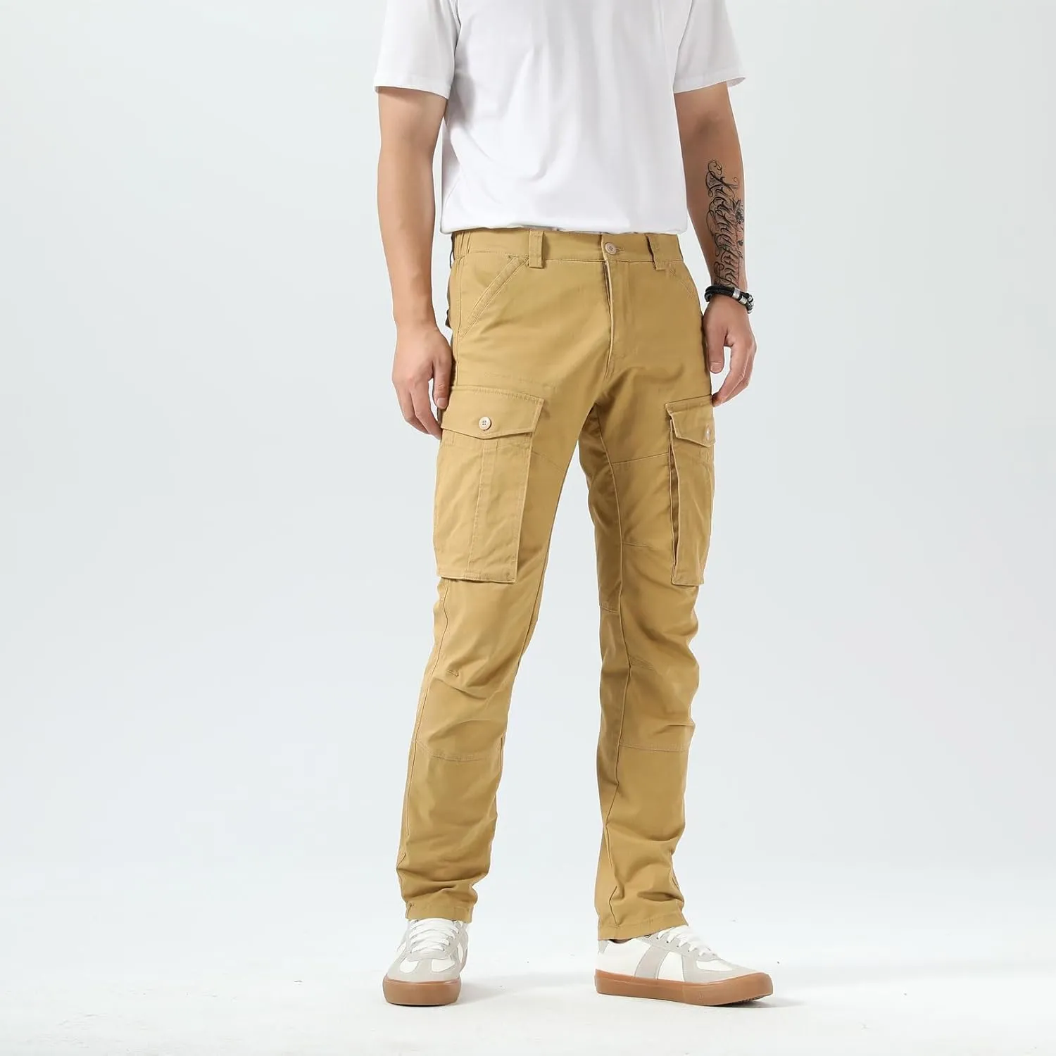 Plaid&Plain Men's Cargo Pants Slim Fit with Articulated Knees