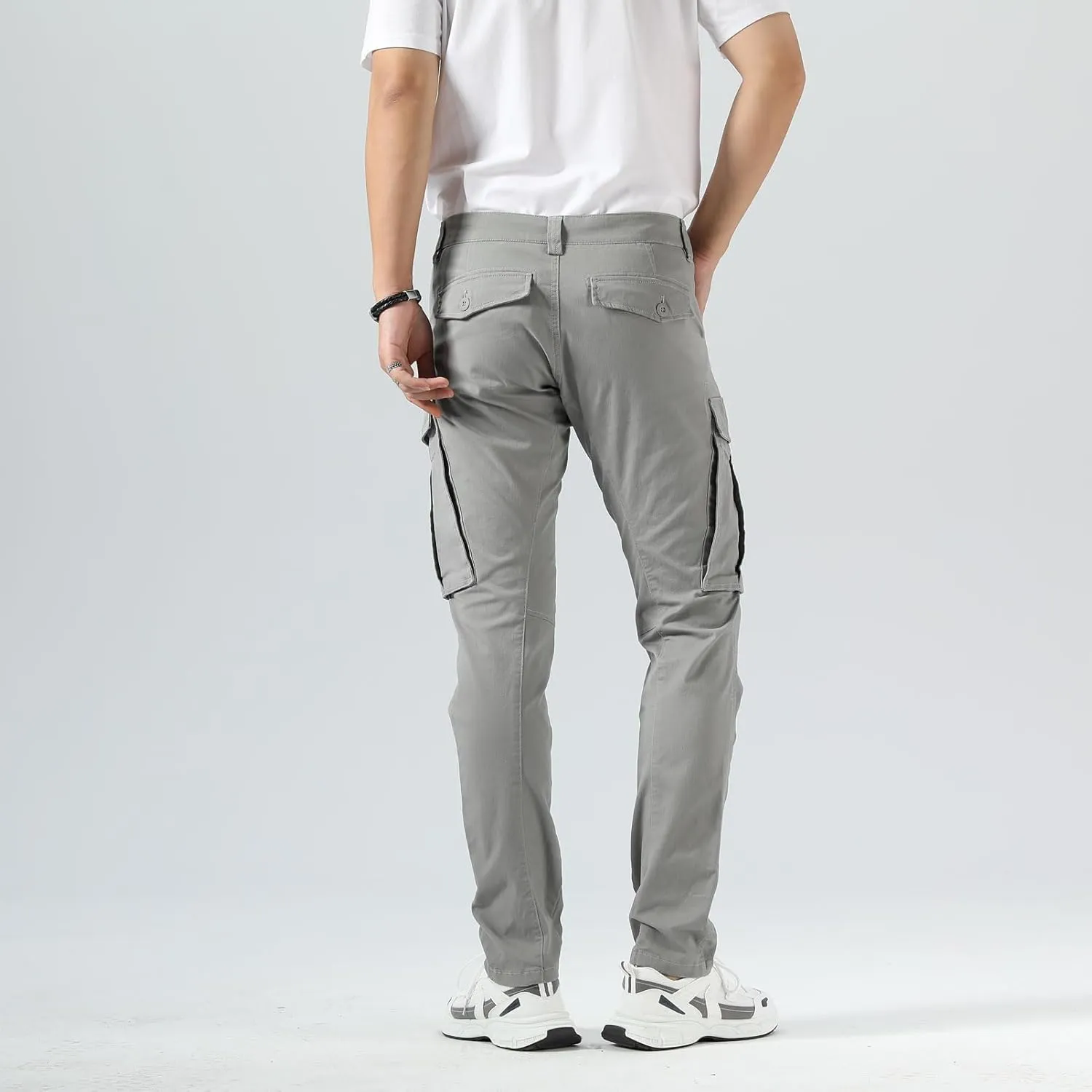 Plaid&Plain Men's Cargo Pants Slim Fit with Articulated Knees
