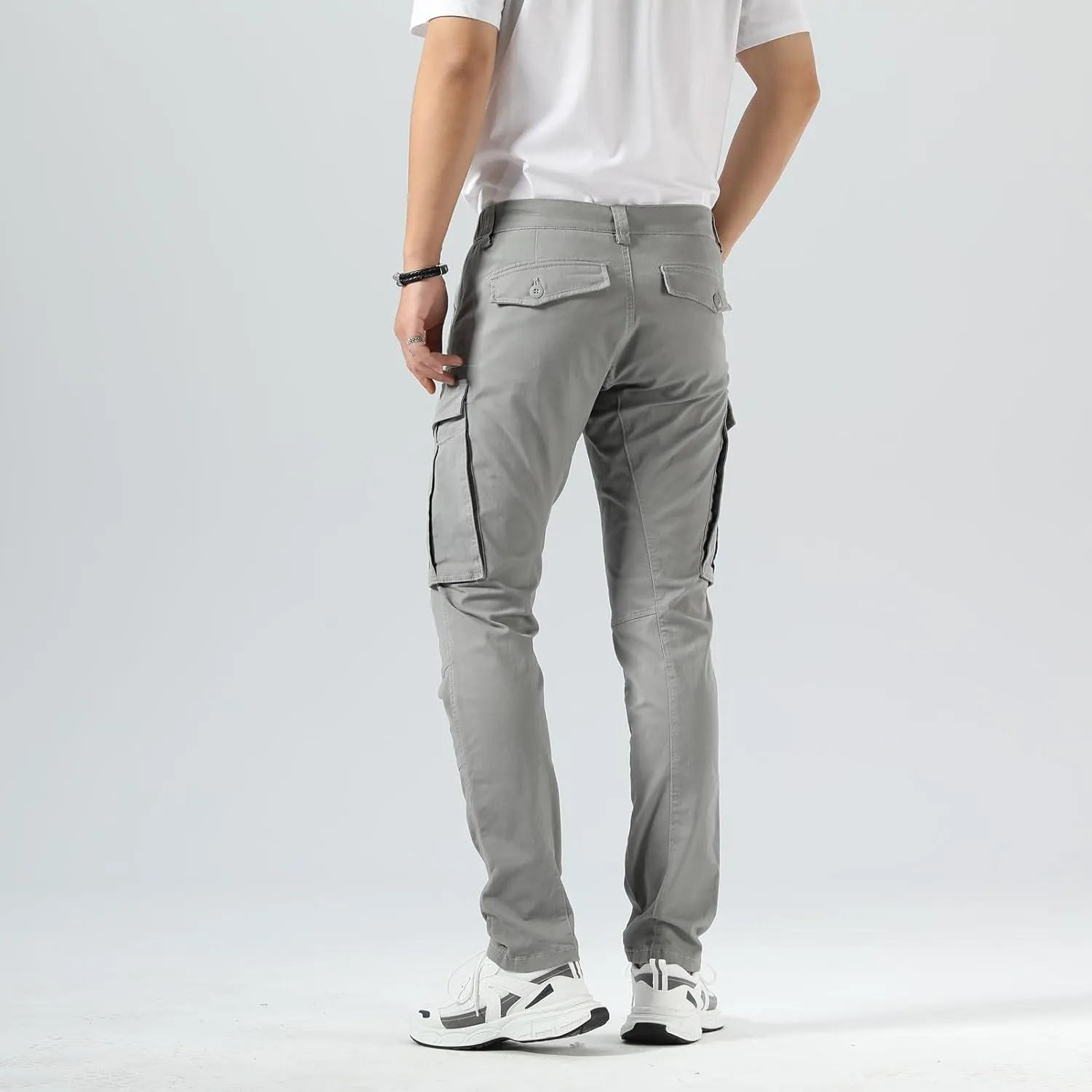 Plaid&Plain Men's Cargo Pants Slim Fit with Articulated Knees
