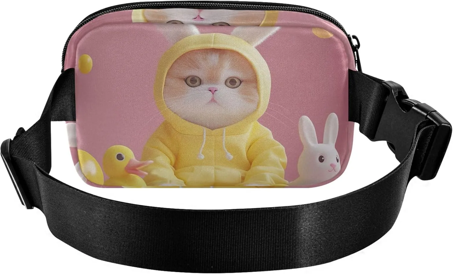 Playful Bunny Cat Animals Pink Waterproof Womens Fanny Pack Belt Bag Hip Pouch Designer Travel Waist Pack for Men