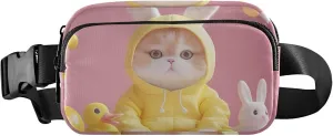 Playful Bunny Cat Animals Pink Waterproof Womens Fanny Pack Belt Bag Hip Pouch Designer Travel Waist Pack for Men