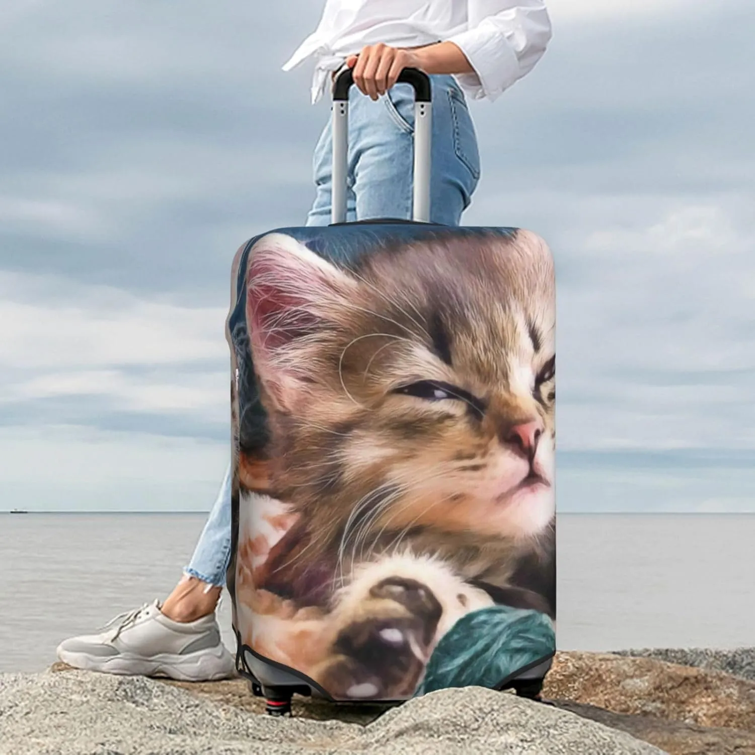 Playful Cat Print Washable Luggage Cover - Fashion Suitcase Protector Fits 18-32 Inch Luggage