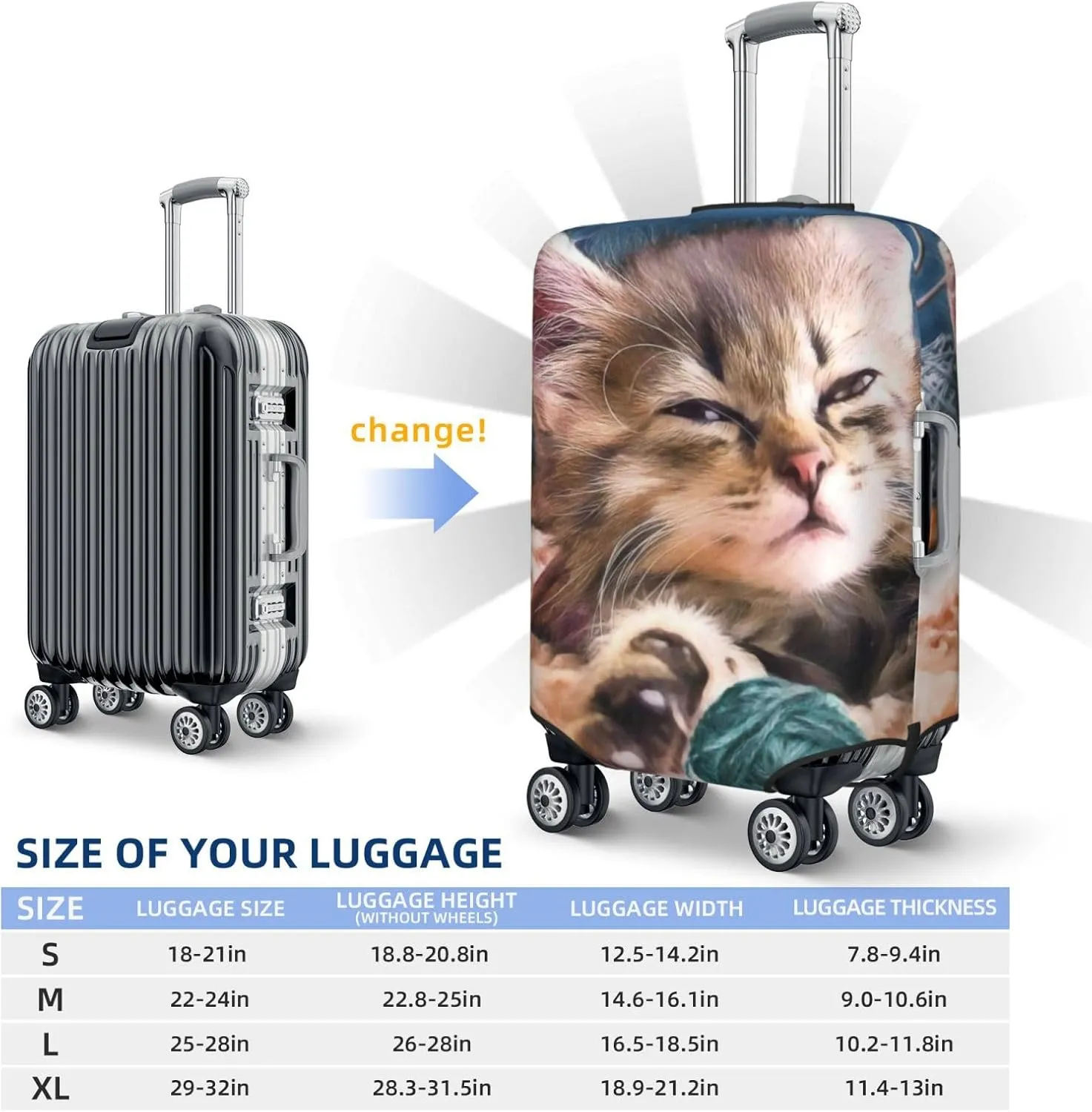 Playful Cat Print Washable Luggage Cover - Fashion Suitcase Protector Fits 18-32 Inch Luggage