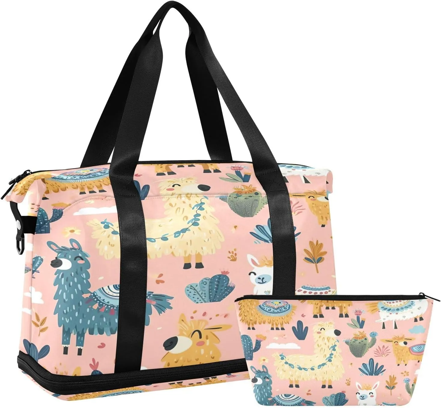 Playful Llamas Sports Gym Bag with Waterproof Dry Wet Pocket, Travel Duffel Bag for Women MenWorkout Bag Fits Yoga, Swimming