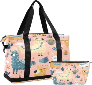 Playful Llamas Sports Gym Bag with Waterproof Dry Wet Pocket, Travel Duffel Bag for Women MenWorkout Bag Fits Yoga, Swimming