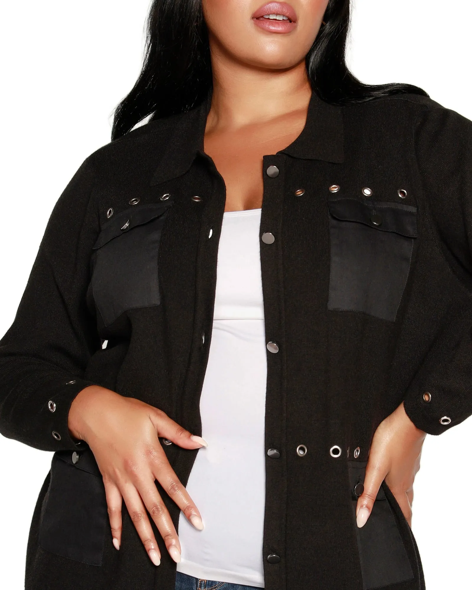 Plus Size Utility Sweater Cardigan | Black