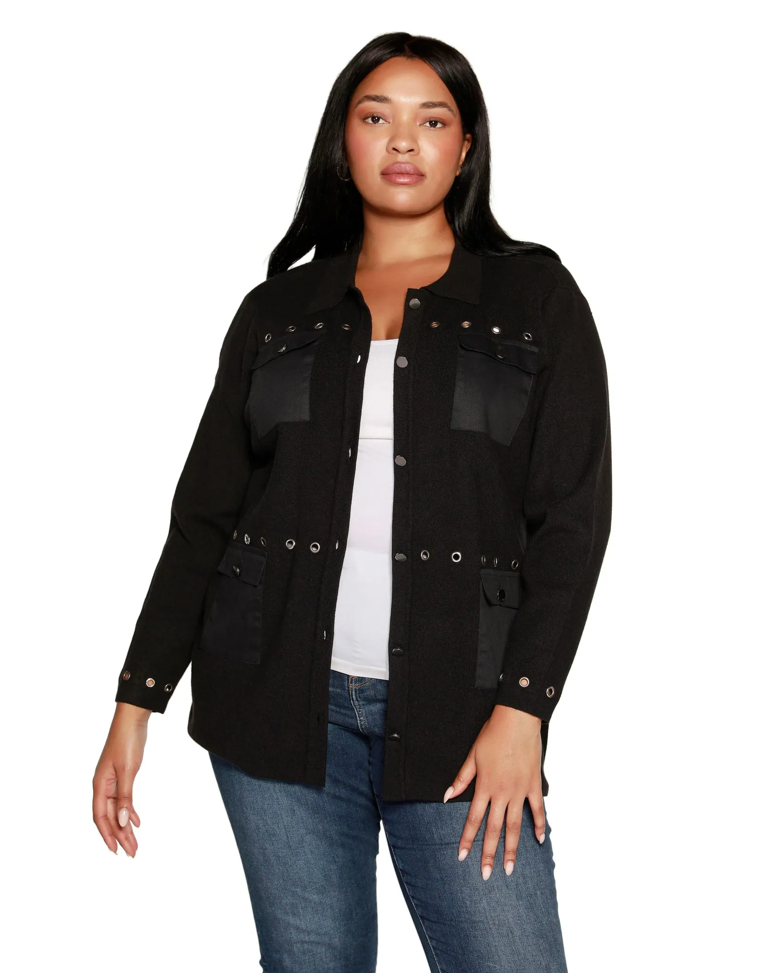 Plus Size Utility Sweater Cardigan | Black