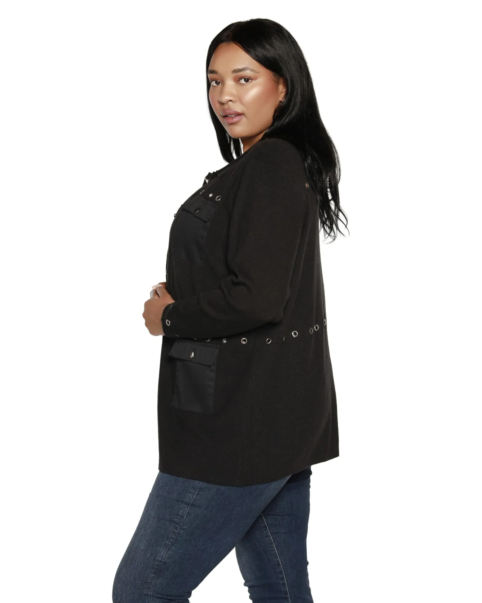 Plus Size Utility Sweater Cardigan | Black
