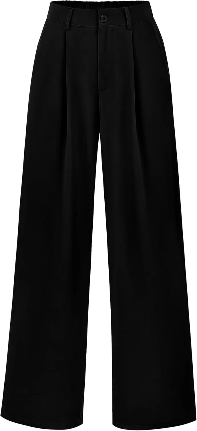 PRETTYGARDEN Palazzo Pants for Women Dressy High Elastic Waisted Business Casual Wide Leg Trousers Pant