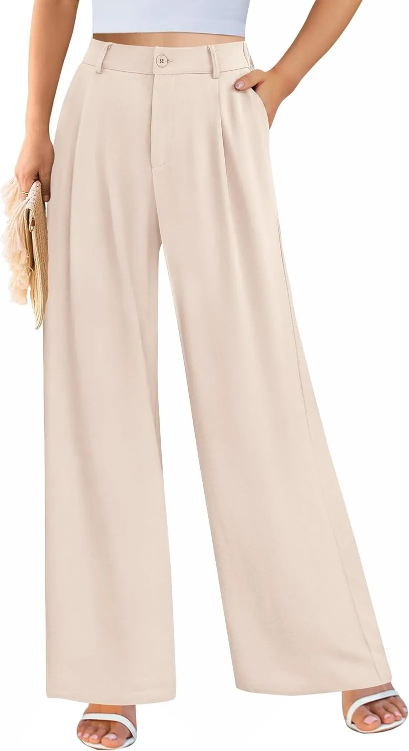PRETTYGARDEN Palazzo Pants for Women Dressy High Elastic Waisted Business Casual Wide Leg Trousers Pant