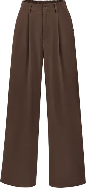 PRETTYGARDEN Palazzo Pants for Women Dressy High Elastic Waisted Business Casual Wide Leg Trousers Pant
