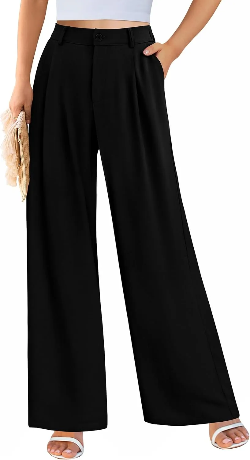 PRETTYGARDEN Palazzo Pants for Women Dressy High Elastic Waisted Business Casual Wide Leg Trousers Pant