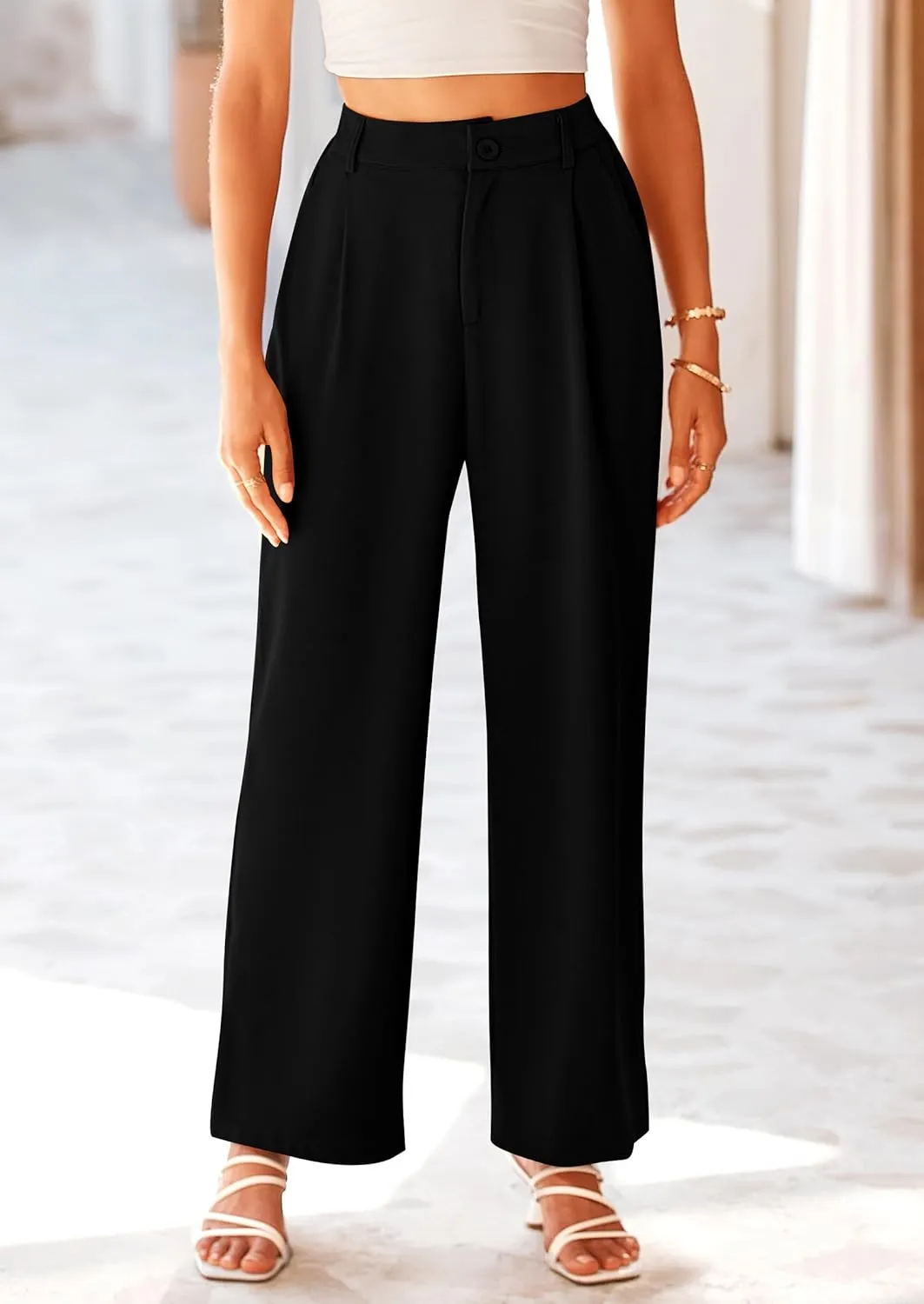 PRETTYGARDEN Palazzo Pants for Women Dressy High Elastic Waisted Business Casual Wide Leg Trousers Pant