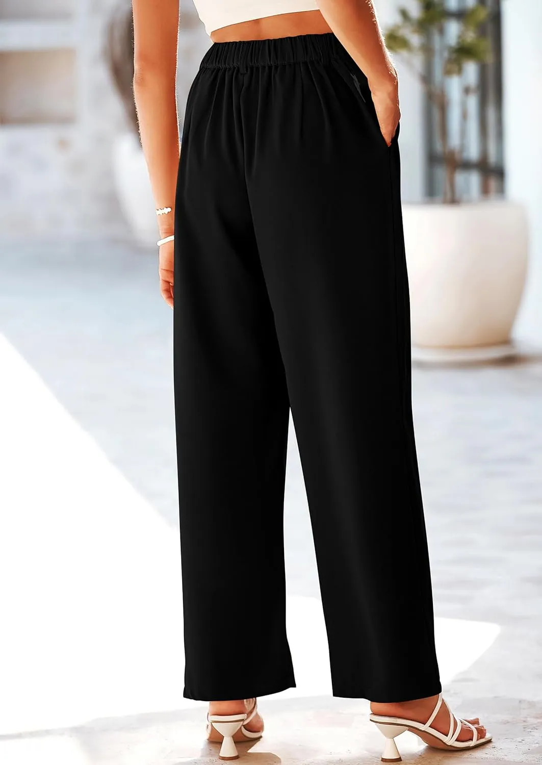 PRETTYGARDEN Palazzo Pants for Women Dressy High Elastic Waisted Business Casual Wide Leg Trousers Pant