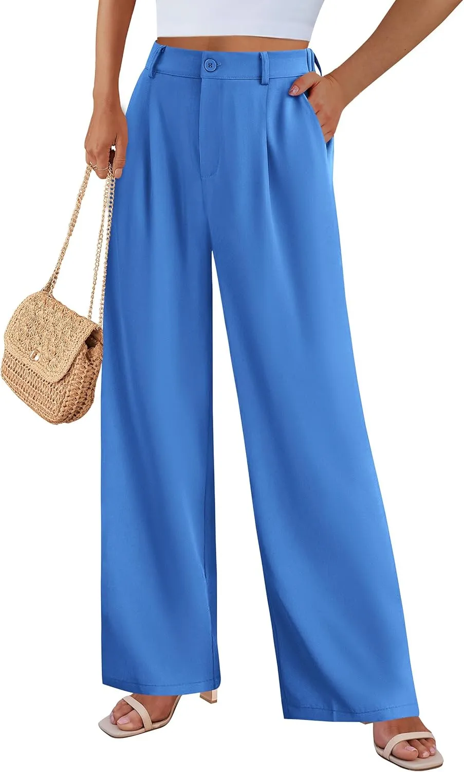 PRETTYGARDEN Palazzo Pants for Women Dressy High Elastic Waisted Business Casual Wide Leg Trousers Pant