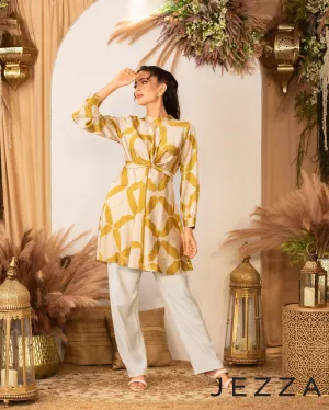 Printed Satin Mandarin Collar Top 61451