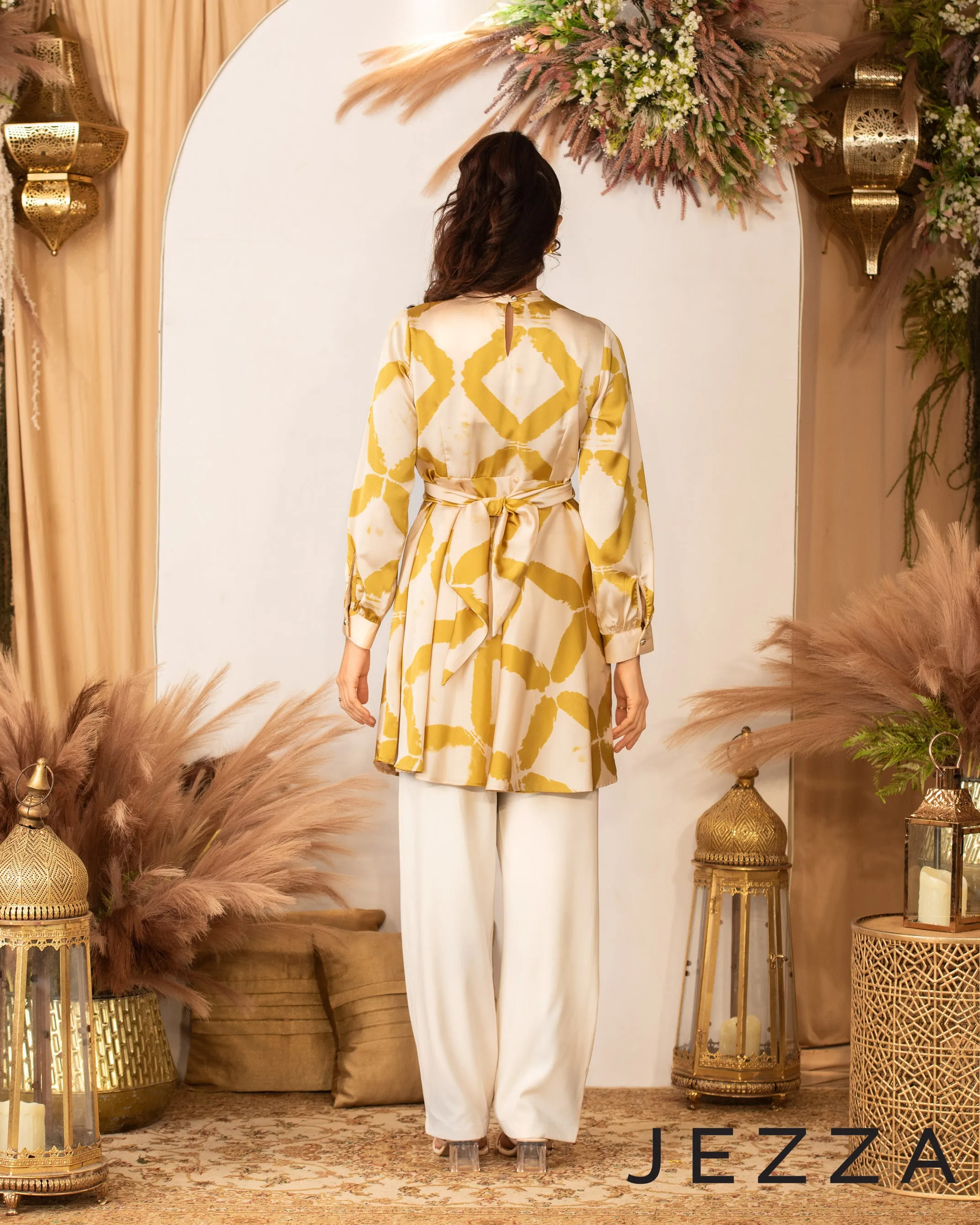 Printed Satin Mandarin Collar Top 61451