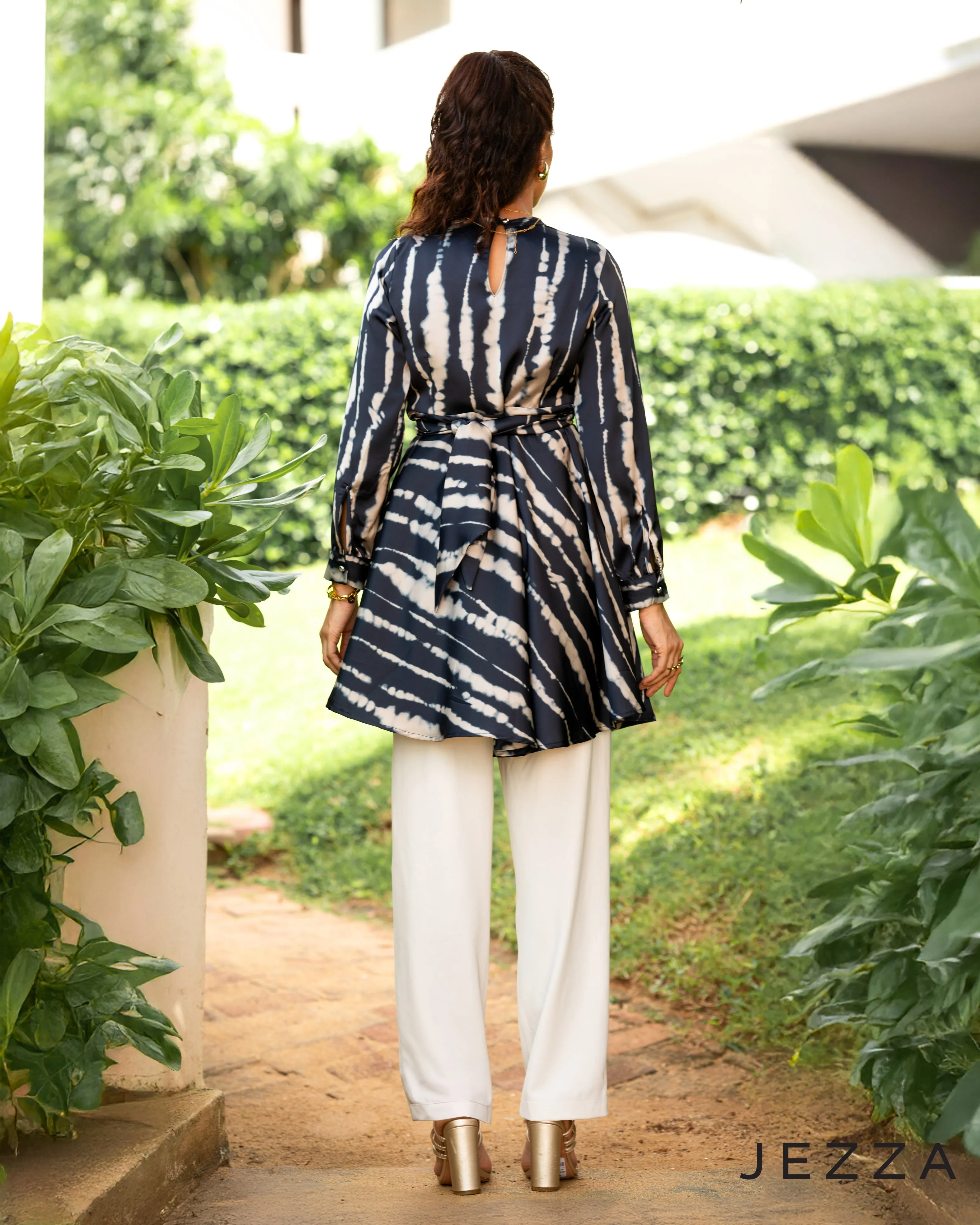 Printed Satin Mandarin Collar Top 61452