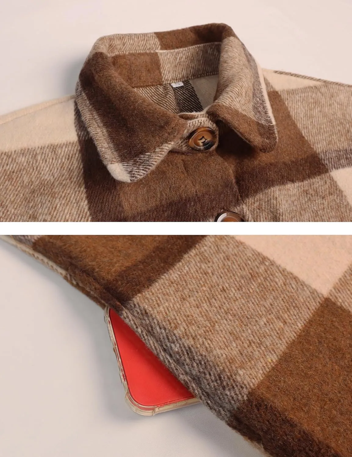 PUWEI Women's Long Flannel Plaid Jacket Shacket Cozy Lapel Button Down Shirt Jacket Fuzzy Trench Coat