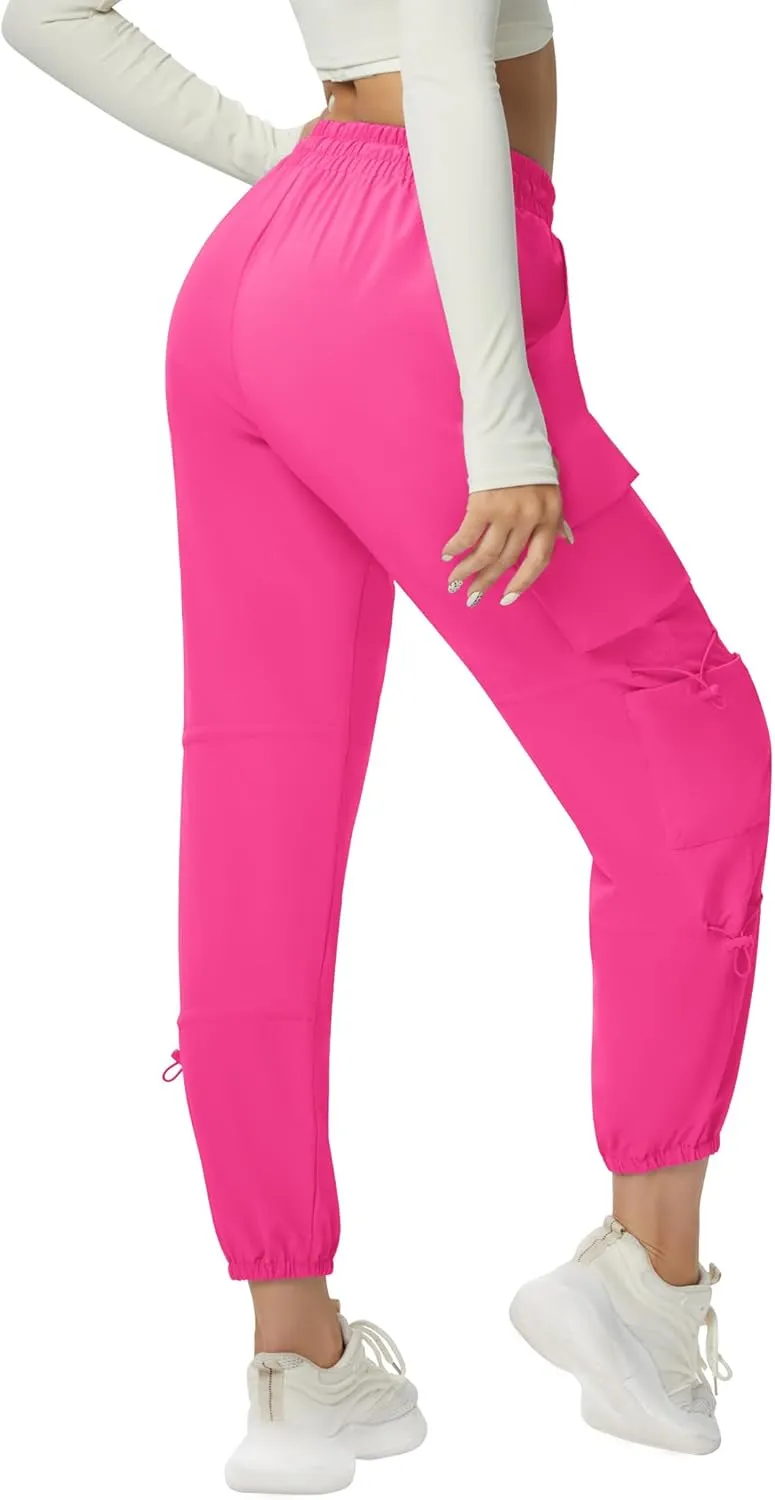 Quick Dry Cargo Pants Lightweight Tactical Hiking Pants with 6 Pockets for Women, Elastic Waist and Water-Resistant