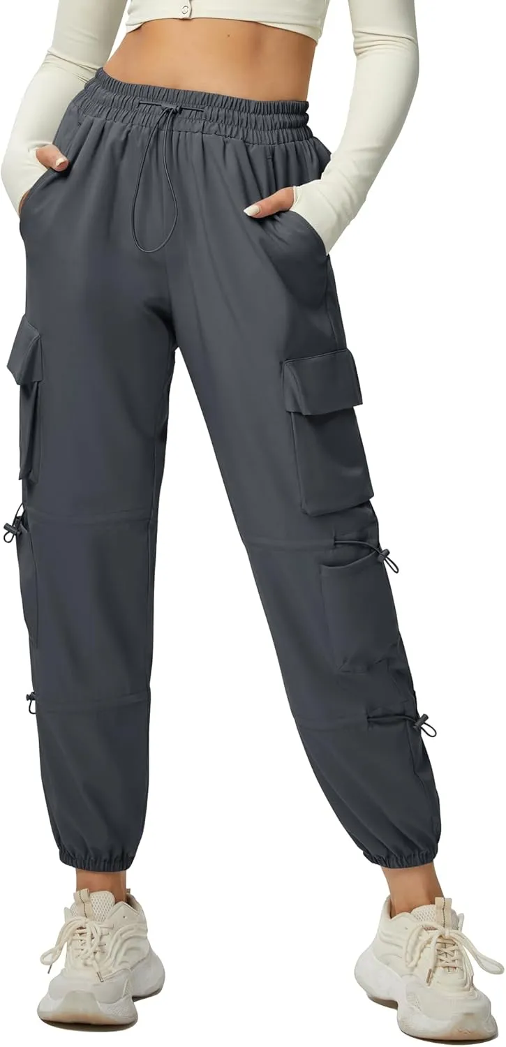 Quick Dry Cargo Pants Lightweight Tactical Hiking Pants with 6 Pockets for Women, Elastic Waist and Water-Resistant
